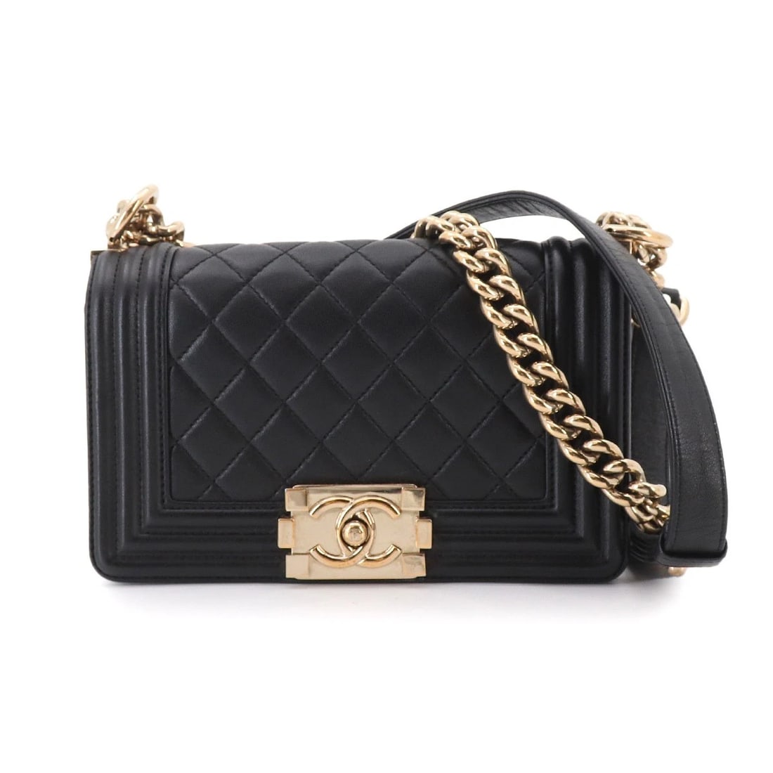 CHANEL BOY CHANEL SMALL CHAIN SHOULDER BAG: CHANEL BOY CHANEL Small Chain Shoulder Bag Brand: CHANEL Type/Style: Shoulder Bag Material: Leather Color: Black Size: W 7.87 inch, H 4.72 inch, D 2.36 inch Accessories: None Accessories N
