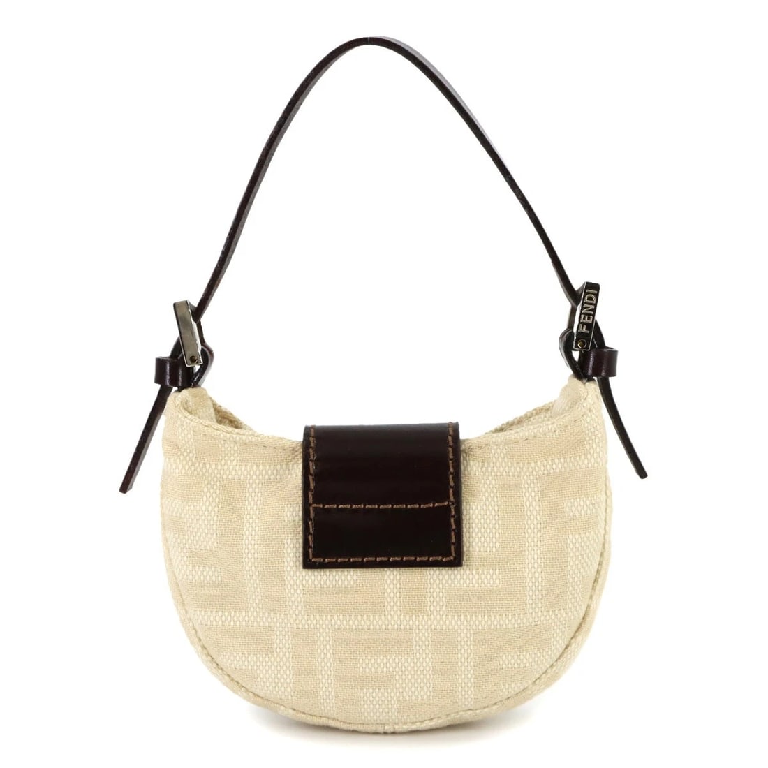 FENDI ZUCCA MINI CROISSANT BAG POUCH CANVAS LEATHER: FENDI Zucca Mini Croissant Bag Pouch Canvas Leather Brand: Fendi Type/Style: Square Material: Canvas , Leather Color: Beige , Brown Size: W 5.51 inch, H 3.74 inch, D 1.18 inch Accessories: None