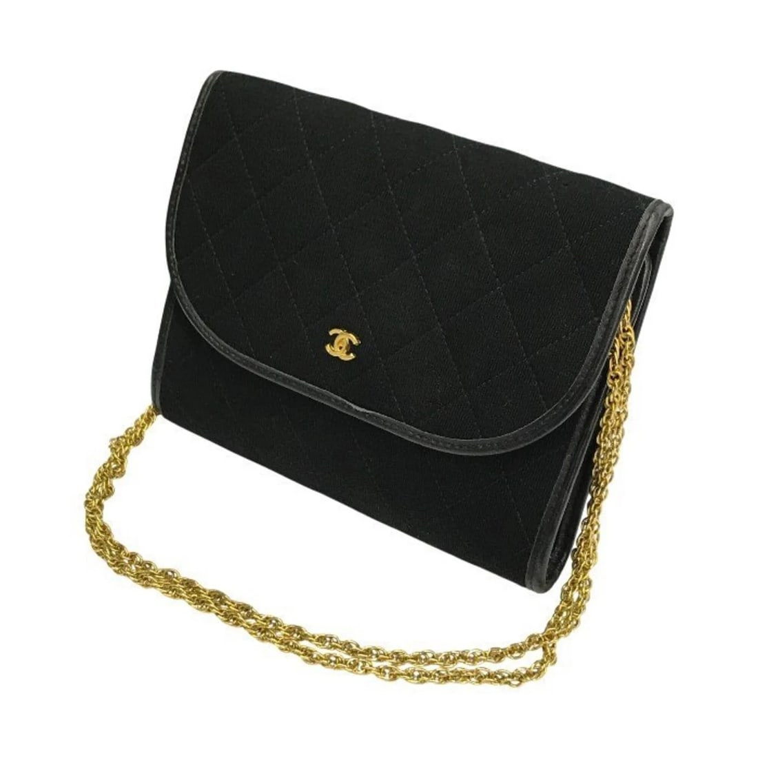 CHANEL WOMEN'S COTTON JERSEY MATELASSE CHAIN SHOULDER BAG: CHANEL Women's Cotton Jersey Matelasse Chain Shoulder Bag Brand: Chanel Type/Style: Shoulder bag Material: none Color: Black Size: (HxWxD) 14cm x 17cm x 3cm / 5.51'' x 6.69'' x 1.18'' Accessories: