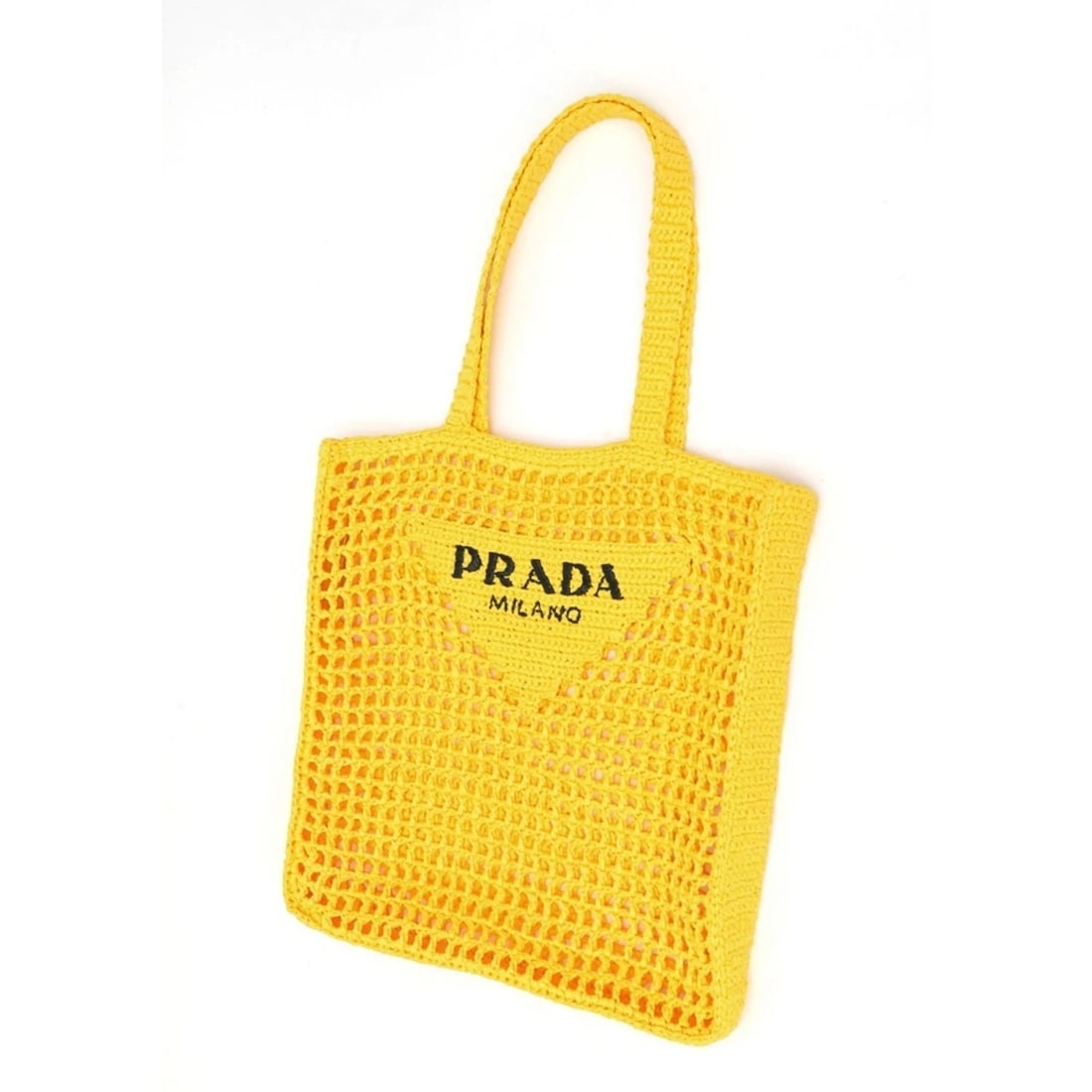 PRADA CROCHET TOTE BAG , RAFFIA-LIKE, YELLOW: Prada crochet tote bag , raffia-like, yellow Brand: Prada Type/Style: Tote bag Material: None Color: Yellow Size: 38cm x 36cm x 3cm / 14.96'' x 14.17'' x 1.18'' Accessories: None Accessori