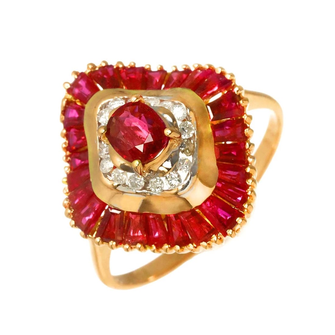 RUBY DIAMOND RING 18K PG PINK GOLD 750: Ruby Diamond Ring 18K PG Pink Gold 750 Brand: Unbranded Type/Style: Ring Material: 750 Pink Gold Main Stone Natural Color: Pink Gold Size: 4.5(US) Accessories: None Accessories Notice: When
