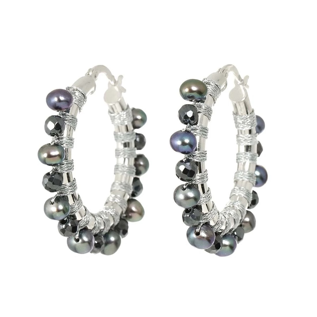 SIMON ALCANTARA PEARL HAEMATITE EARRINGS PIERCED (1 of 4)