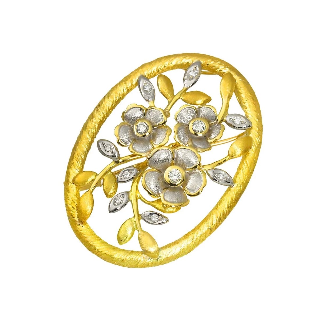 DIAMOND BROOCH 18K WG YG WHITE YELLOW GOLD 750: Diamond Brooch 18K WG YG White Yellow Gold 750 Brand: Unbranded Type/Style: Brooch Material: 750 White Gold Main Stone Natural Color: White Gold Size: W 32.6 x H 44.9mm Thickness(max.):5.9mm Acces