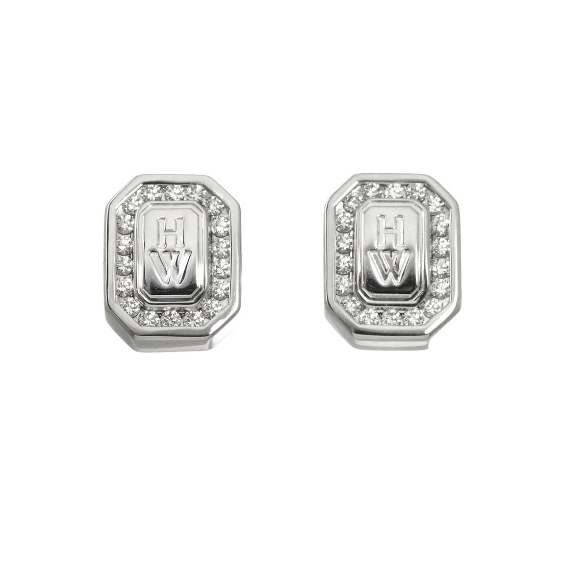 HARRY WINSTON HW LOGO DIAMOND EARRINGS PIERCED 18K WG 750: HARRY WINSTON HW Logo Diamond Earrings Pierced 18K WG 750 Brand: HARRY WINSTON Type/Style: Earrings Material: Platinum Main Stone Natural Color: 18K Size: W 7.3 x W 9.2mm Accessories: None
