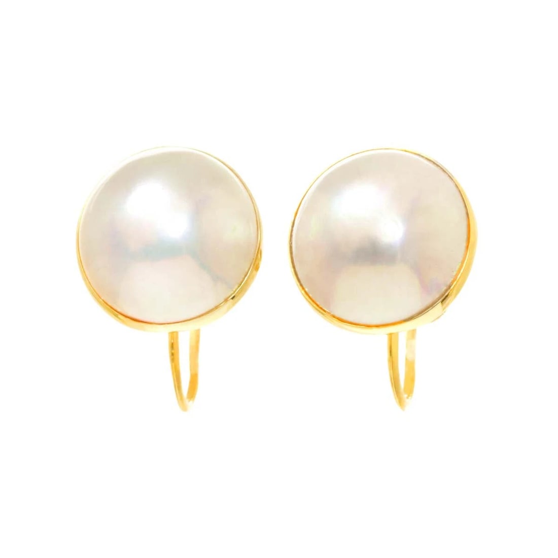 MABE PEARL EARRINGS CLIP ON 18K K18 YG 750: Mabe Pearl Earrings Clip on 18K K18 YG 750 Brand: Unbranded Type/Style: Earrings Material: 750 Yellow Gold Main Stone Pearl Color: Yellow Gold Size: W 12.1 x H 16.2mm Accessories: None Accessories