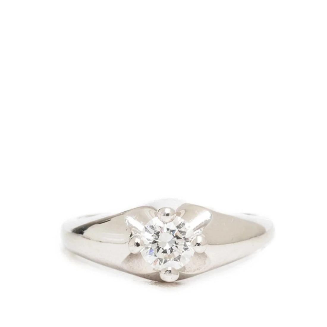 BVLGARI SILVER PT950 PLATINUM DIAMOND SOLITAIRE RING: BVLGARI Silver Pt950 Platinum Diamond Solitaire Ring Brand: Bvlgari Type/Style: Band ring Material: Platinum 950 Main Stone Natural Color: Silver Size: 4.5 US Accessories: None Accessories Notice: