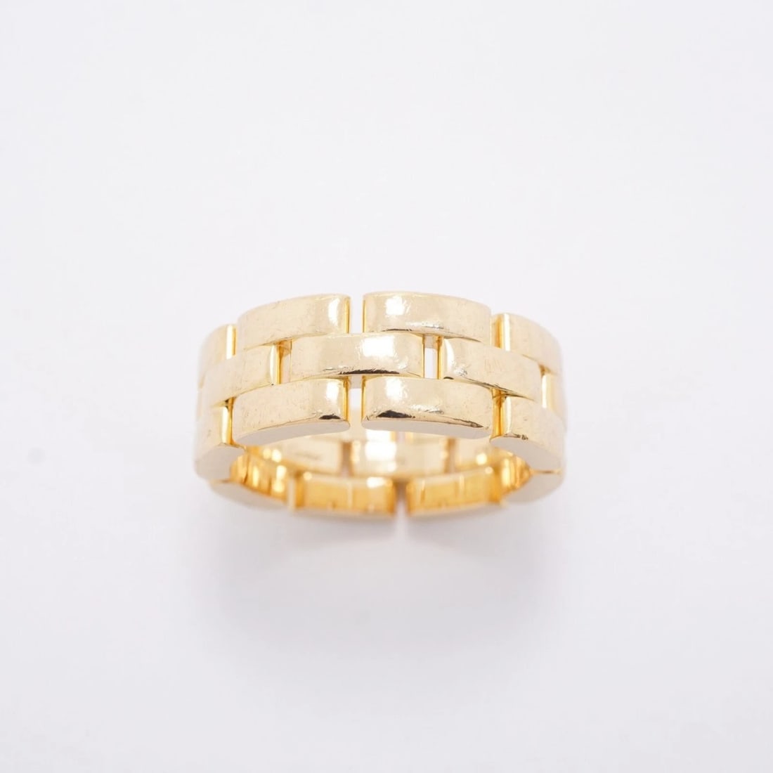 CARTIER MAILLON PANTHERE 3-ROW RING: Cartier Maillon Panthere 3-Row Ring Brand: Cartier Type/Style: Band ring Material: Yellow gold (18K) Color: Yellow gold Size: 7.5 US Accessories: None Accessories Notice: When purchasing p