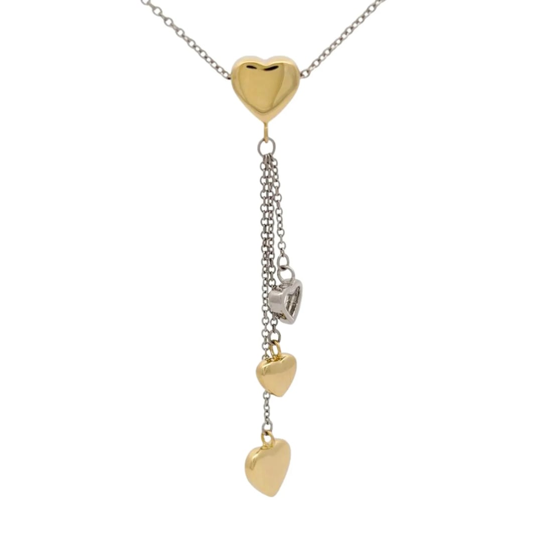 TIFFANY & CO. MULTI HEART DROP NECKLACE: Tiffany & Co. Multi Heart Drop Necklace Brand: Tiffany Type/Style: Necklace Material: White gold (18K) Yellow gold (18K) Color: White gold, Yellow gold Size: Neck Circumference 40.5 cm / 15.94'' Penda