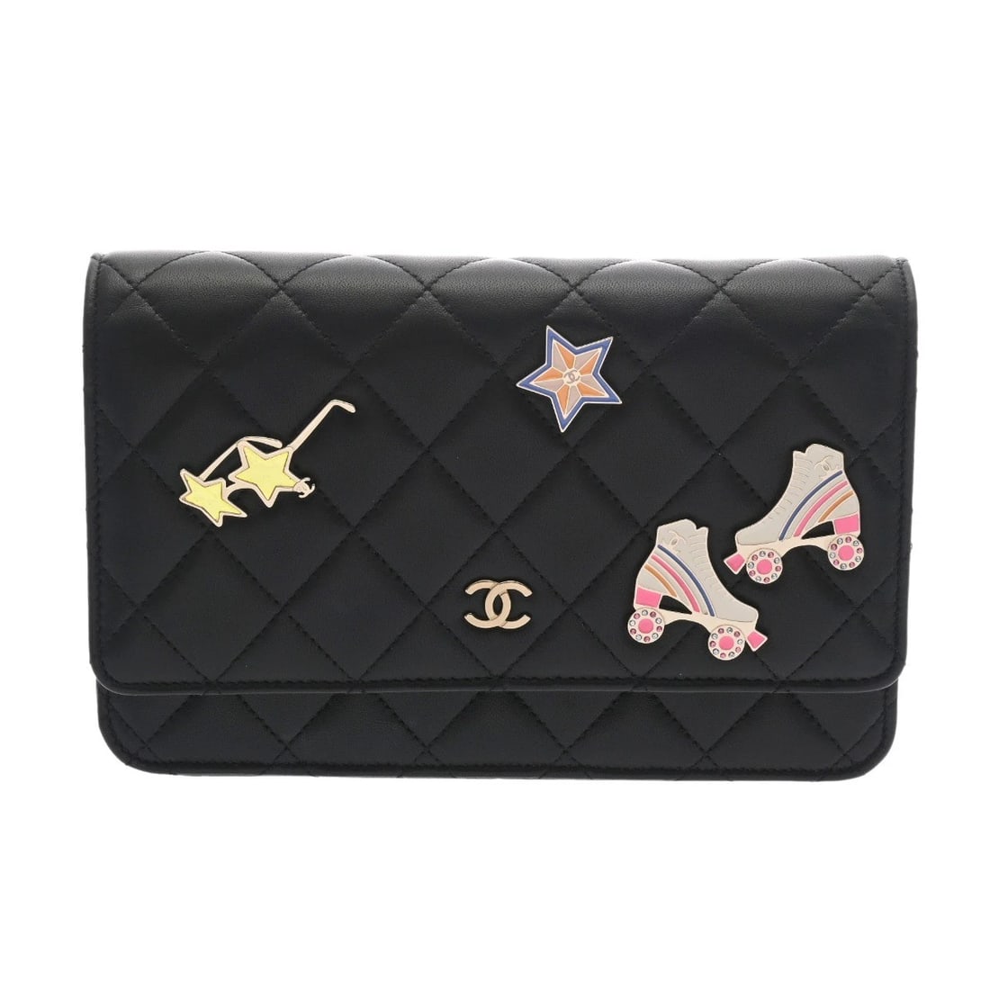 CHANEL CLASSIC CHAIN WALLET MATRASSE LAMBSKIN BLACK SHOULDER BAG: CHANEL Classic Chain Wallet Matrasse lambskin black Shoulder Bag Brand: CHANEL Type/Style: Shoulder Bag Material: lambskin Color: black ? Gold Metal Size: H:about 4.7inch W:about 7.5inch D:about 1.6in