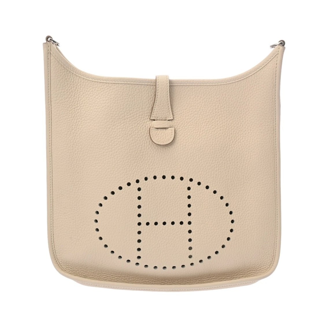 HERMES EVELYN 3 PM TAURILLON CLECE CRAIE SHOULDER BAG: HERMES Evelyn 3 PM Taurillon Clece Craie Shoulder Bag Brand: HERMES Type/Style: Shoulder Bag Material: Taurillon Clece Color: Craie ? SilverMetal Size: H:about 10.4inch (Center) W:about 11.0inch A