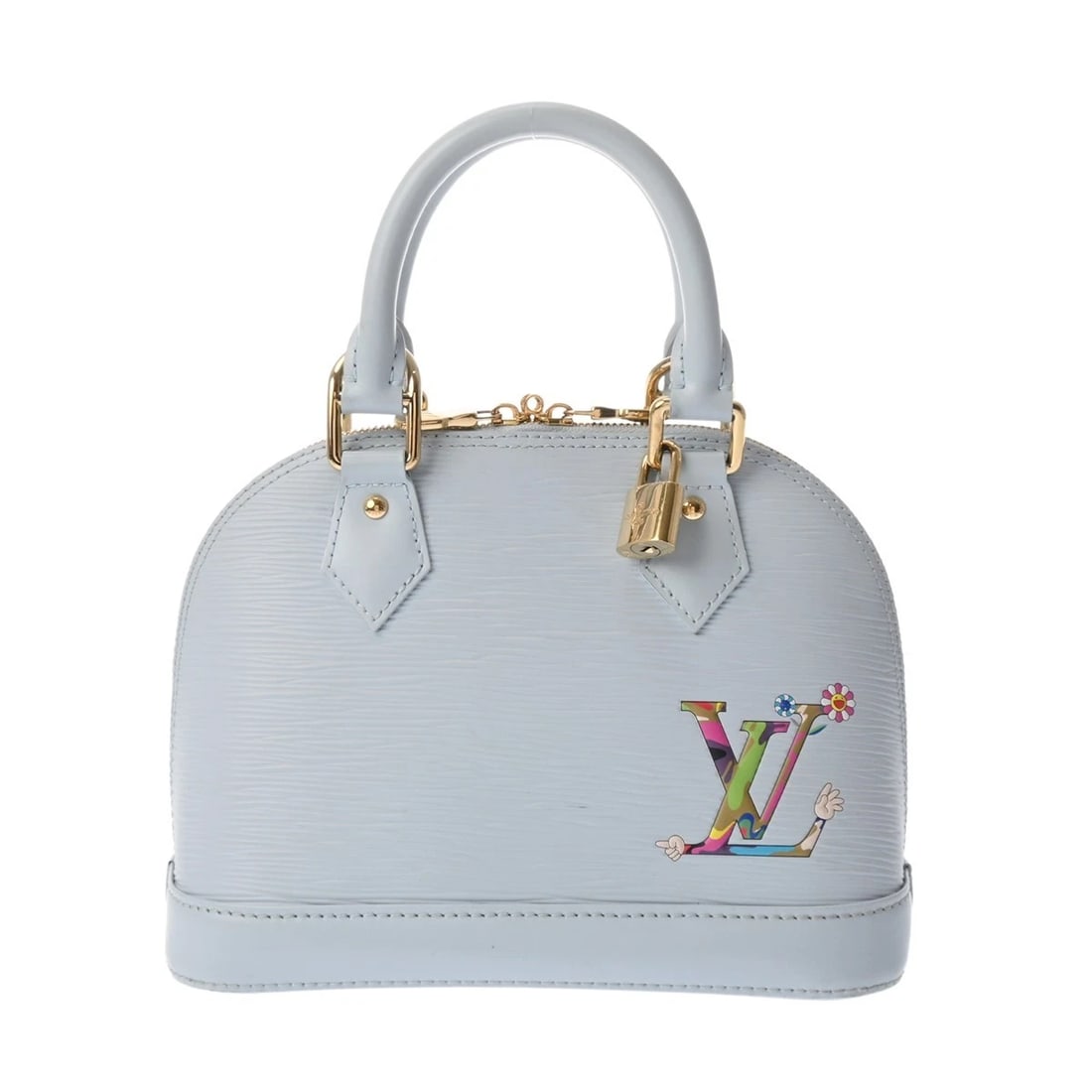 LOUIS VUITTON LVXTM ALMA BB 2WAY COLLABORATION WITH TAKASHI: LOUIS VUITTON LVxTM Alma BB 2WAY collaboration with Takashi Brand: LOUIS VUITTON Type/Style: Handbag Material: Epi Leather Color: Washed blue Size: H:about 6.9inch W:about 9.3inch (Bottom) D:about 4.5