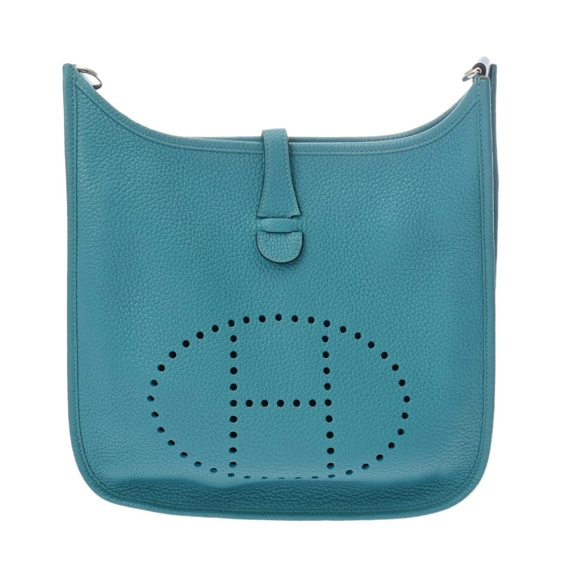 HERMES EVELYN 3 PM TAURILLON CLECE TURQUOISE SHOULDER BAG: HERMES Evelyn 3 PM Taurillon Clece Turquoise Shoulder Bag Brand: HERMES Type/Style: Shoulder Bag Material: Taurillon Clece Color: Turquoise ? SilverMetal Size: H:about 10.4inch (Center) W:about 11.0in