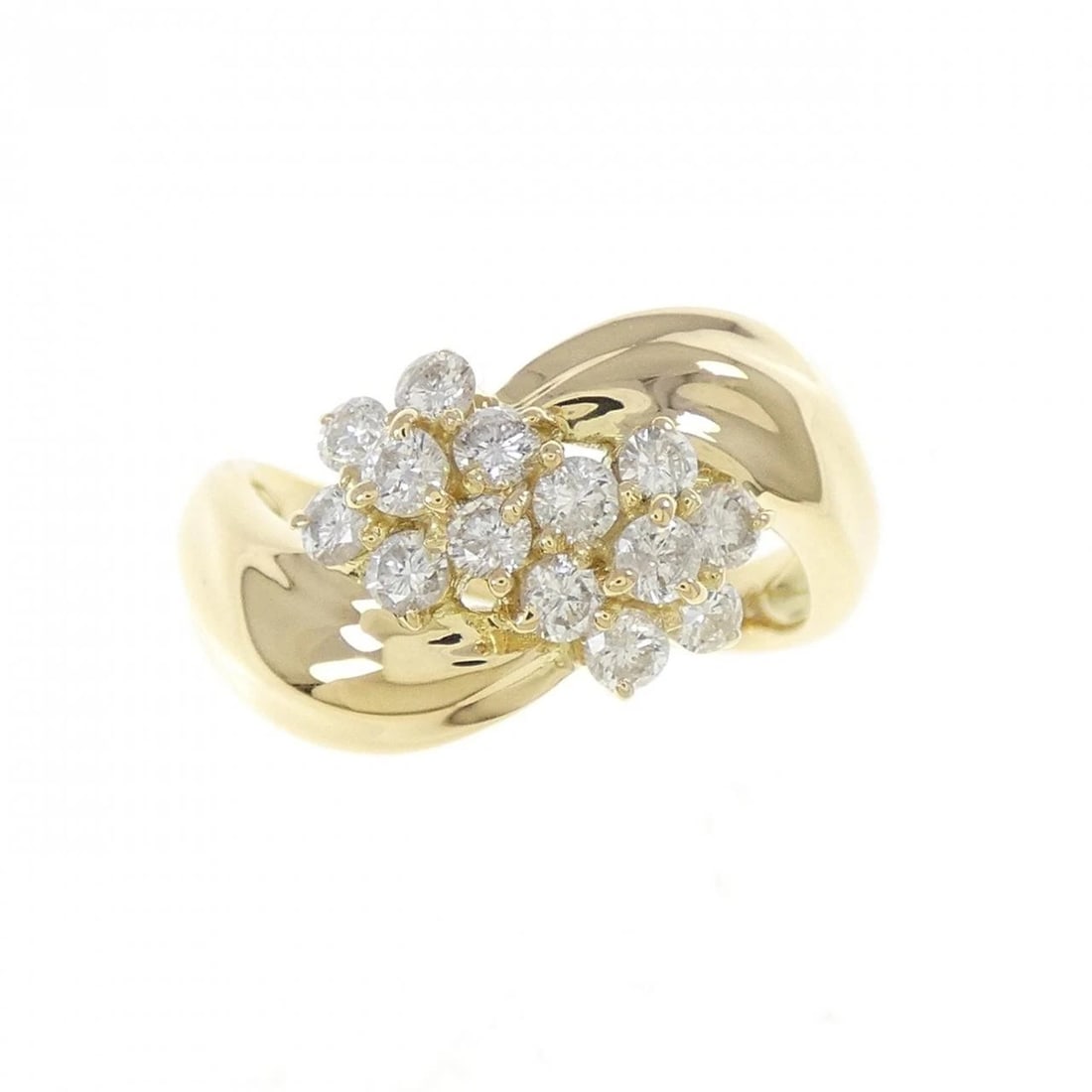 K18YG FLOWER DIAMOND RING: K18YG Flower Diamond Ring Brand: Unbranded Type/Style: Diamond ring Material: K18YG, Main Stone Natural Color: Yellow Gold Size: US 5 1/2 Accessories: None Accessories Notice: When purchasing