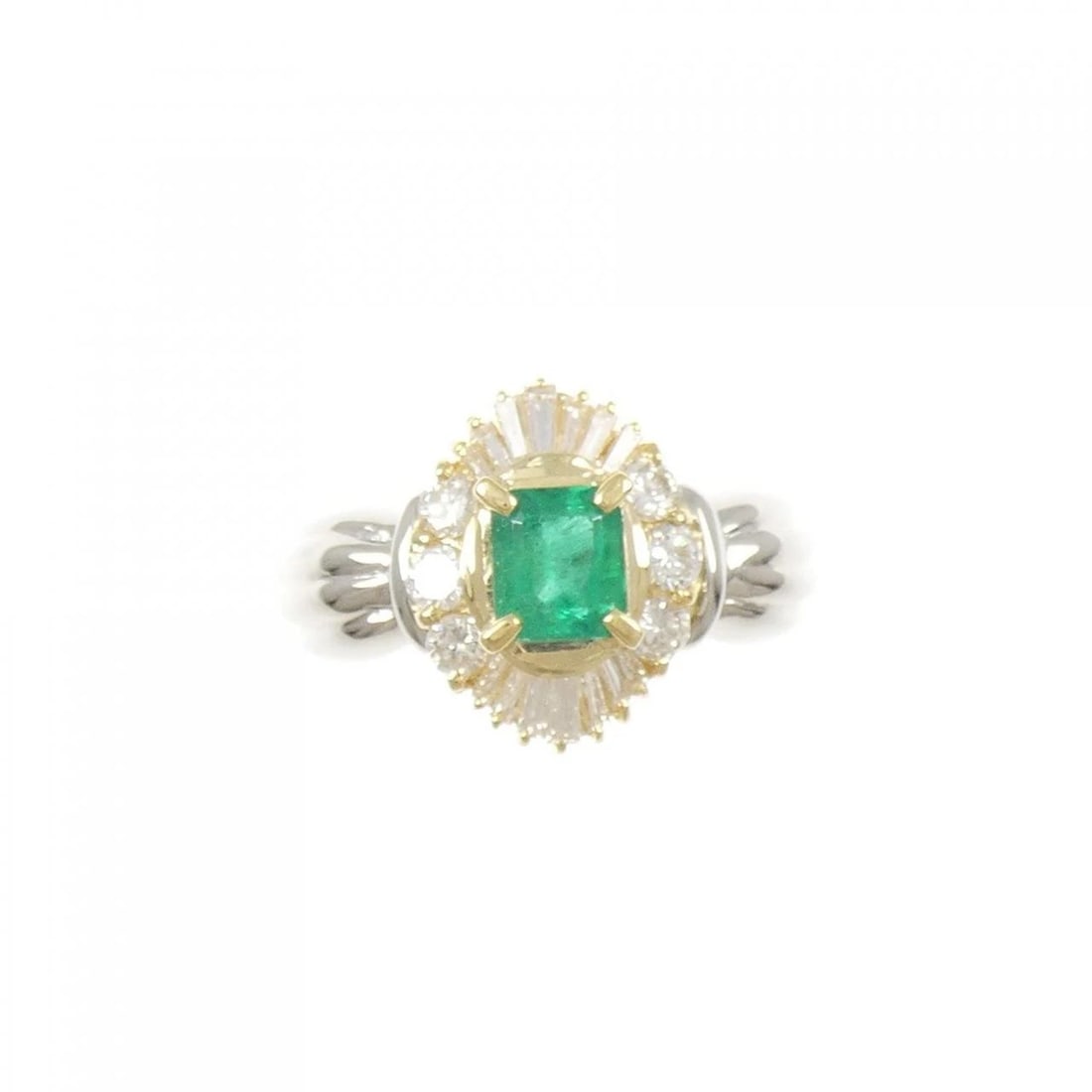 PT900/K18YG EMERALD RING - 2