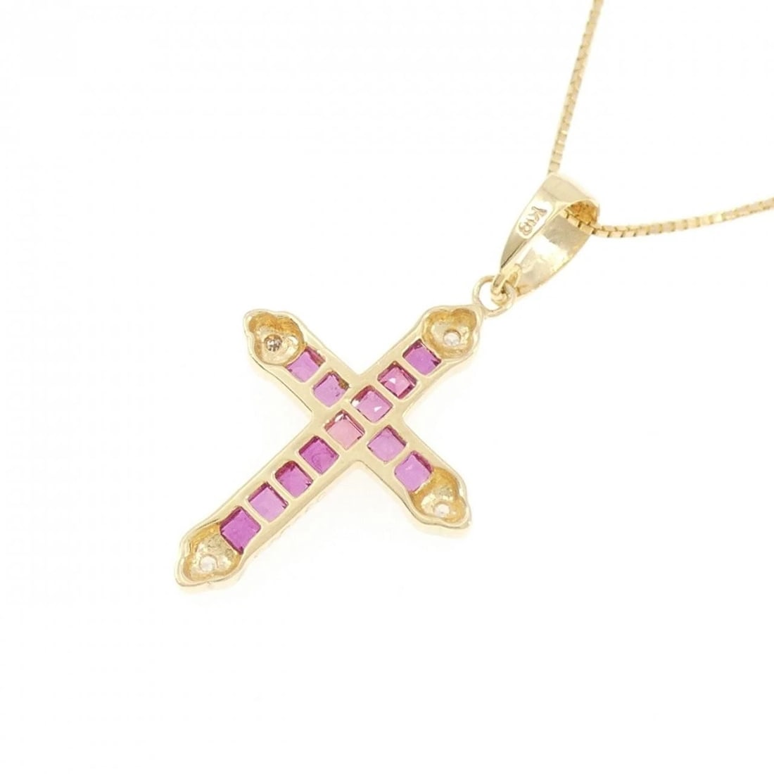 K18YG CROSS RUBY NECKLACE - 4