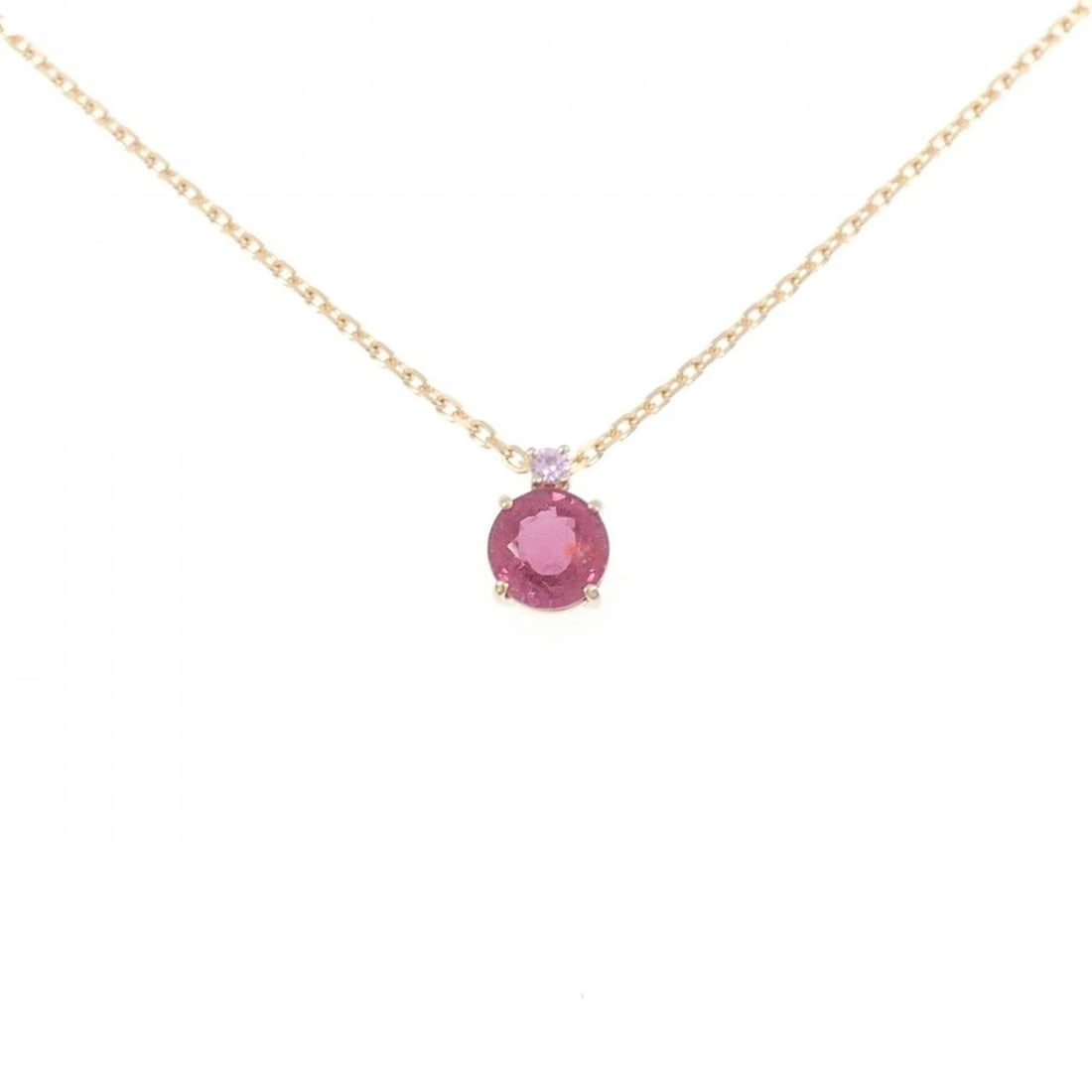 K18PG RUBY NECKLACE: K18PG Ruby Necklace Brand: Unbranded Type/Style: Ruby Necklace Material: K18PG, Main Stone Ruby Secondary Stone Sapphire Color: Pink Gold Size: Actual Size Pendant length approx. x width approx.: 10.1