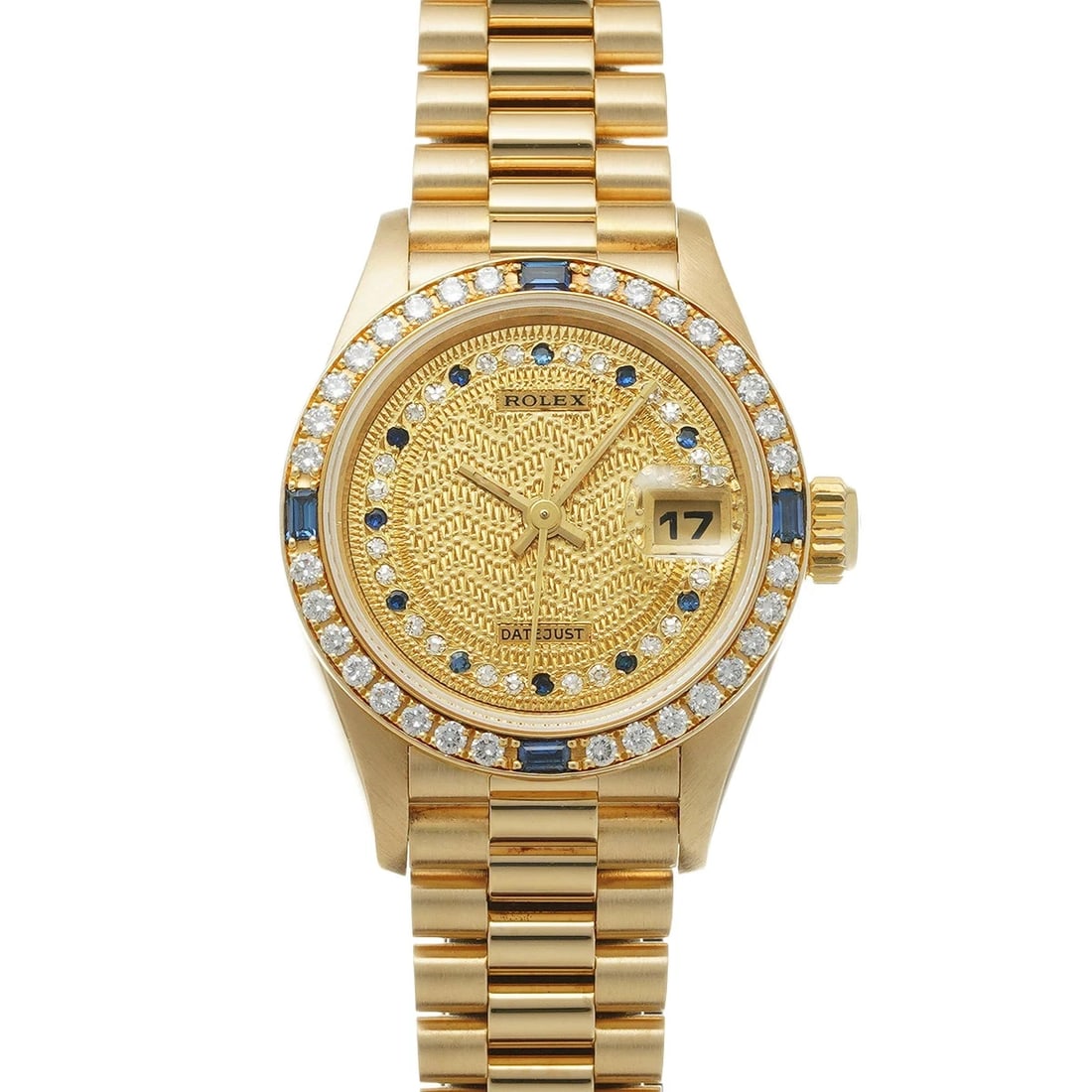 ROLEX DATEJUST YELLOW GOLD WATCH: ROLEX Datejust Yellow Gold watch Brand: ROLEX Type/Style: Wristwatch Material: Case Material Yellow Gold Color: Dial Color Champagne / Diamond / Sapphire Size: Case: Length/26mm Width/26mm Wrist Circu
