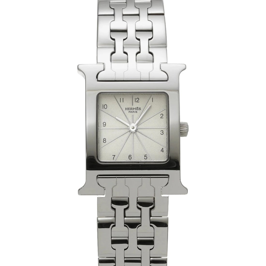 HERMES WATCH STAINLESS STEEL WATCH: HERMES Watch Stainless steel watch Brand: HERMES Type/Style: Wristwatch Material: Case Material Stainless steel Color: Dial Color white Size: Case: Height/21mm Width/21mm Wrist Circumference: 17cm