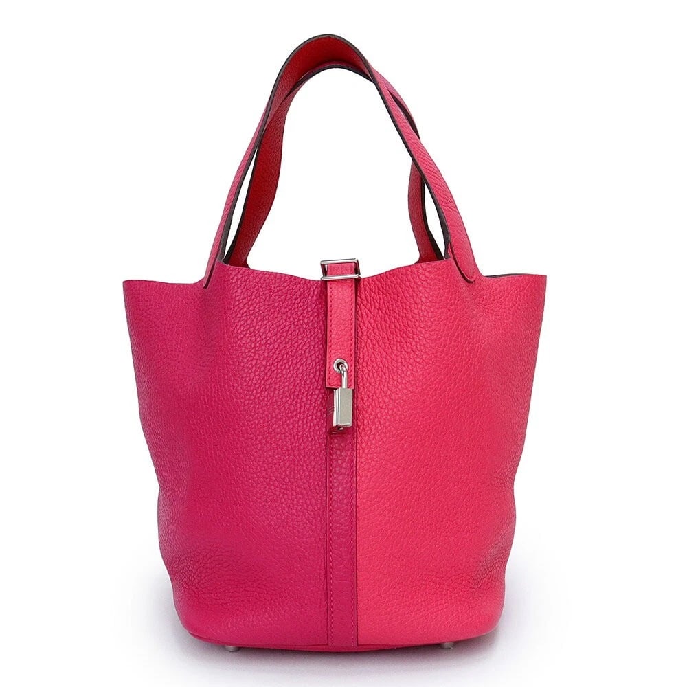 HERMES PICOTIN LOCK CASAQUE HANDBAG TOTE BUCKET BAG: Hermes Picotin Lock Casaque Handbag Tote Bucket Bag Brand: Hermes Type/Style: Bag Material: Exterior Material Taurillon Clemence Leather Color: Exterior Color Rose Mexico / Rose Extreme / Rouge Coeur 