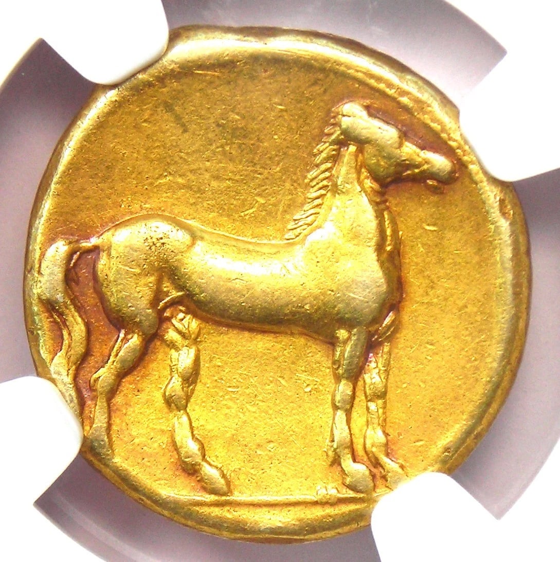 ZEUGITANA CARTHAGE ELECTRUM EL STATER TANIT HORSE COIN (1 of 4)