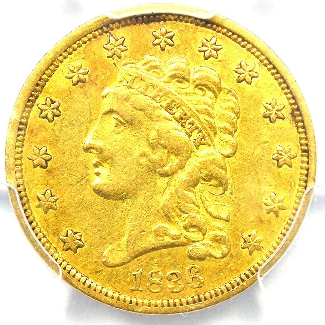 1836 CLASSIC GOLD QUARTER EAGLE $2.50 COIN: 1836 Classic Gold Quarter Eagle $2.50 Coin Year : 1836 Denomination : $2.50 Country of Origin : United States Accessories: None Accessories Notice: When purchasing pre-owned goods, please refer to the