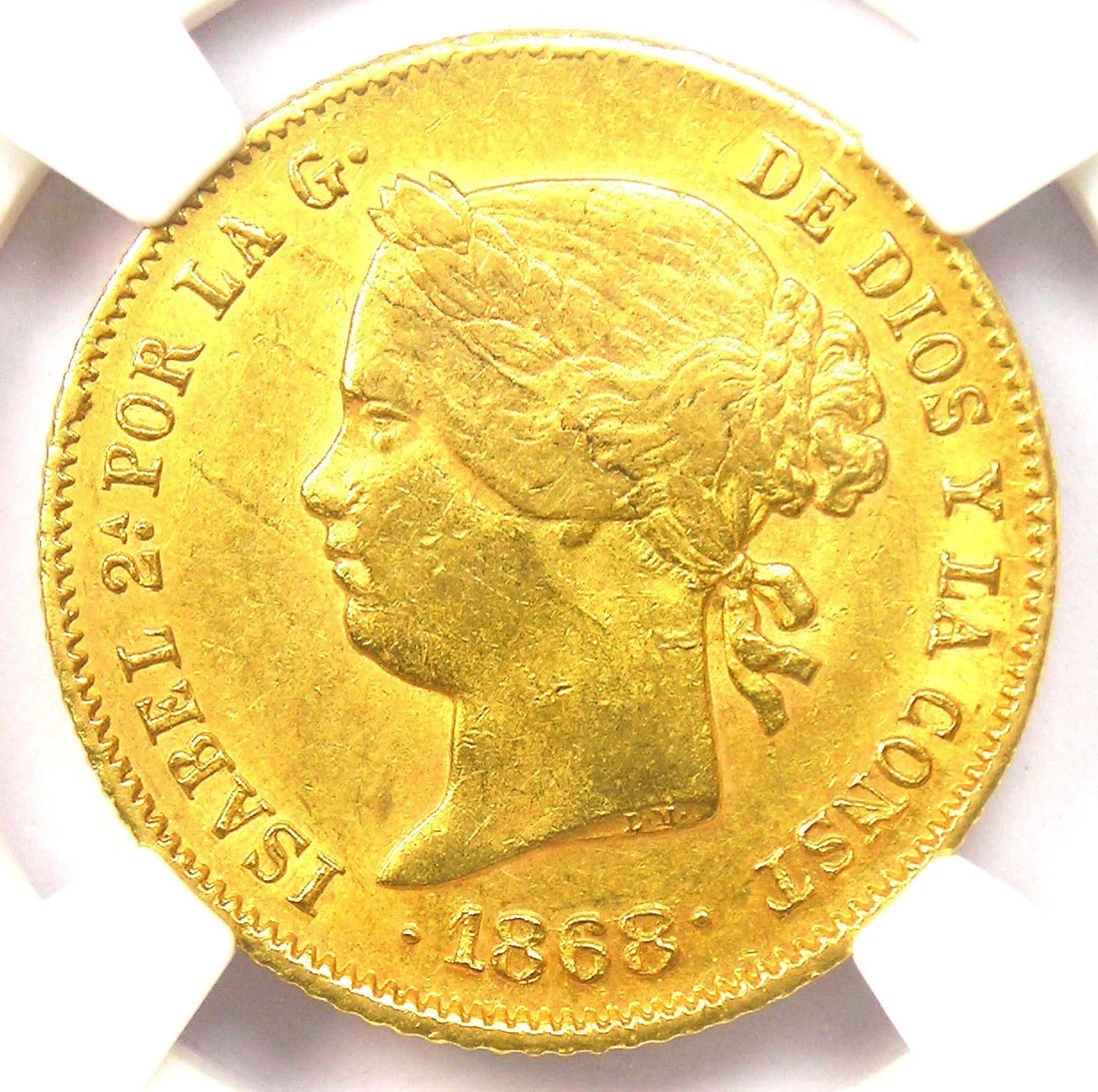 1868 SPAIN PHILIPPINES GOLD 4 PESOS G4P ISABEL COIN (1 of 2)