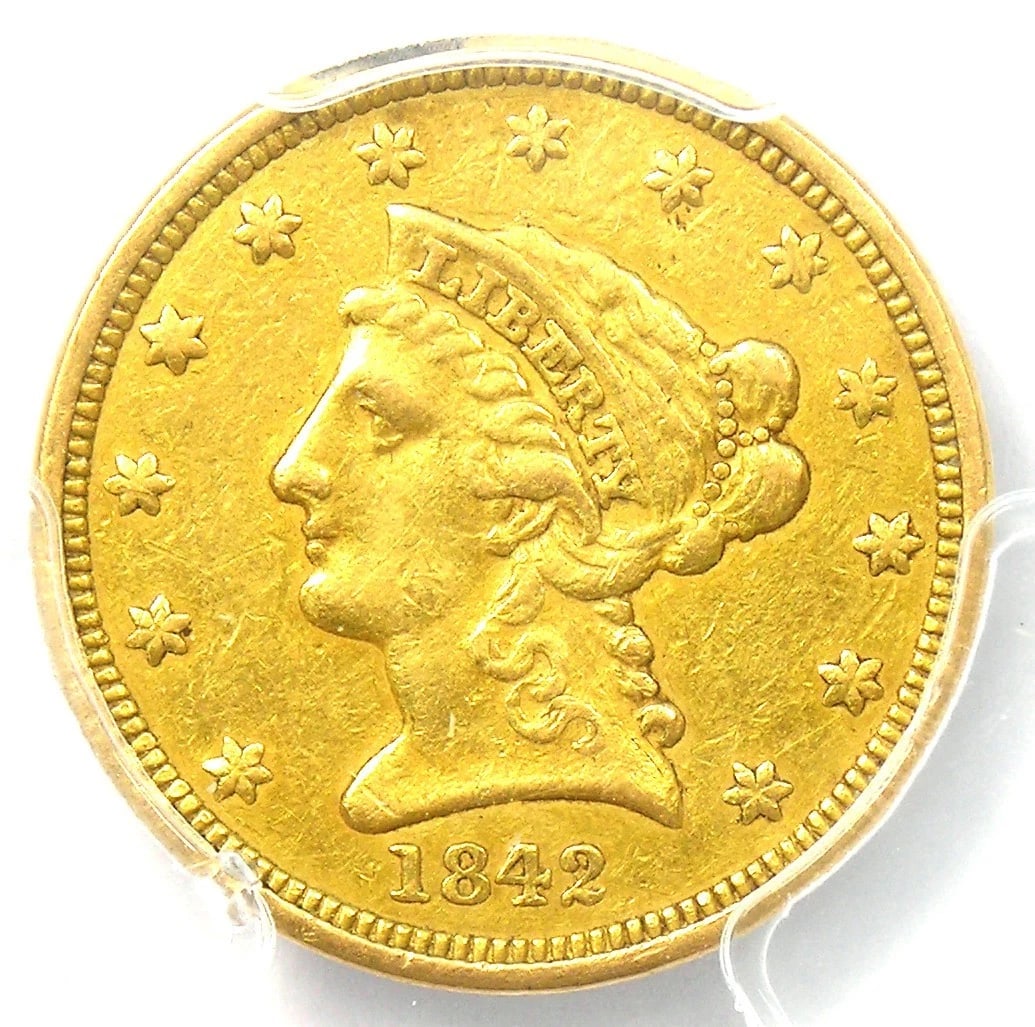 1842 LIBERTY GOLD QUARTER EAGLE $2.50 COIN: 1842 Liberty Gold Quarter Eagle $2.50 Coin Year : 1842 Denomination : $2.50 Country of Origin : United States Accessories: None Accessories Notice: When purchasing pre-owned goods, please refer to the
