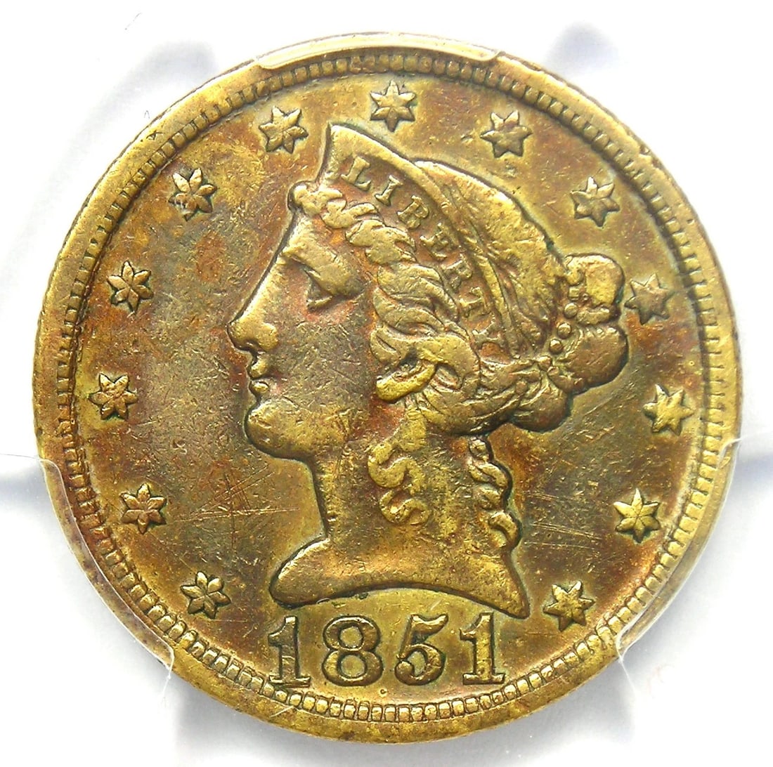 1851-D LIBERTY GOLD HALF EAGLE $5 WEAK D DAHLONEGA COIN: 1851-D Liberty Gold Half Eagle $5 Weak D Dahlonega Coin Year : 1851 Denomination : $5 Country of Origin : United States Accessories: None Accessories Notice: When purchasing pre-owned goods, please re
