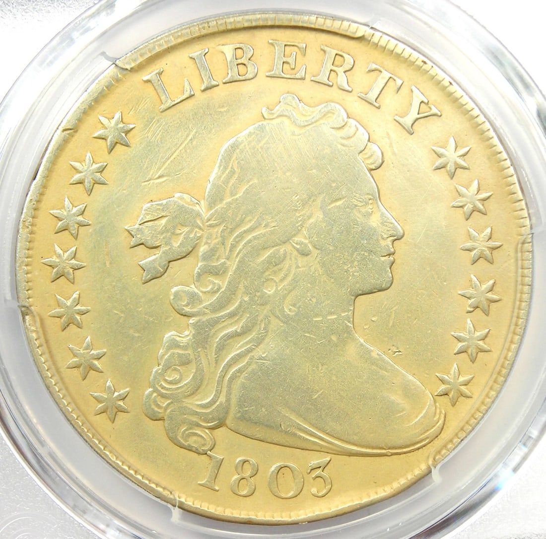 1803 DRAPED BUST SILVER DOLLAR $1 SMALL 3 COIN: 1803 Draped Bust Silver Dollar $1 Small 3 Coin Year : 1803 Denomination : $1 Country of Origin : United States Accessories: None Accessories Notice: When purchasing pre-owned goods, please refer to th