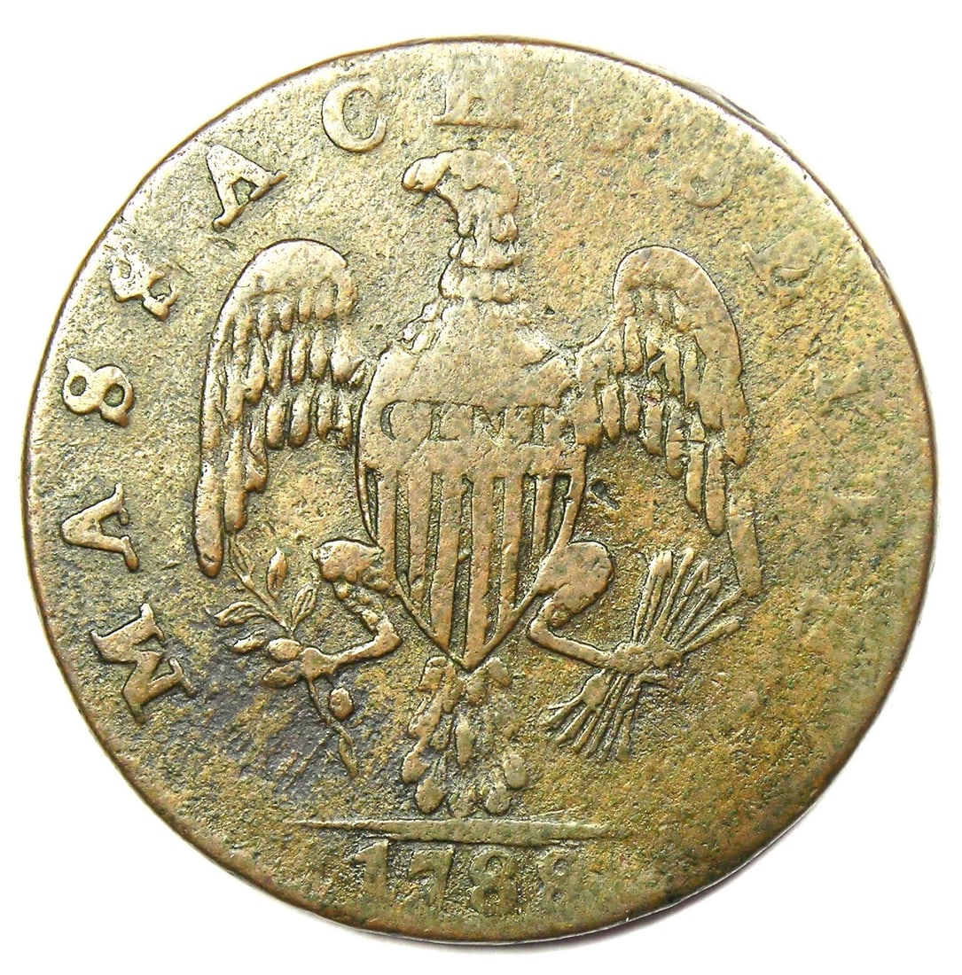 1788 MASSACHUSETTS CENT COLONIAL COPPER COIN (1 of 2)