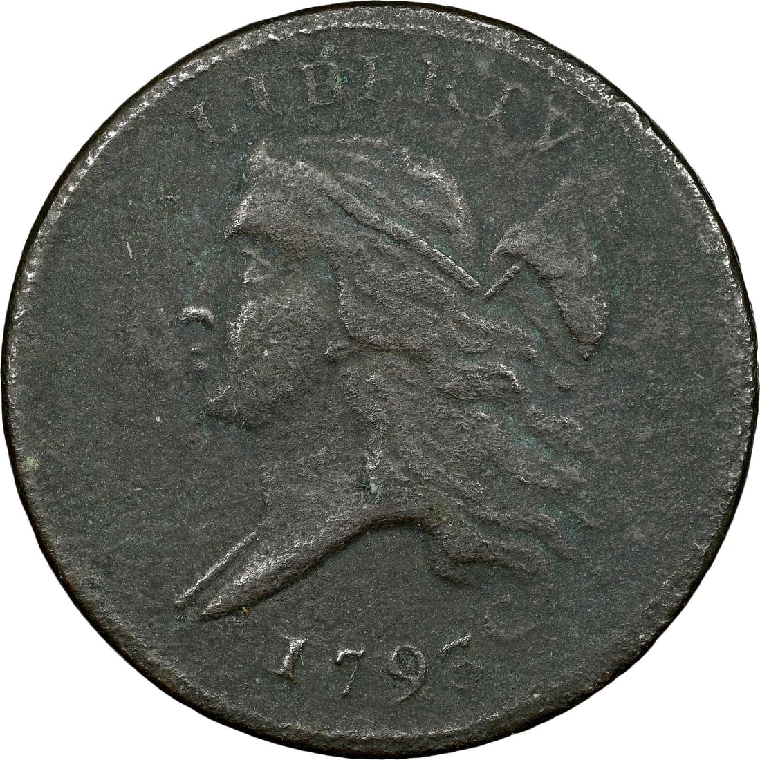 1793 LIBERTY CAP FLOWING HAIR HALF CENT COIN: 1793 Liberty Cap Flowing Hair Half Cent Coin Year : 1793 Denomination : 1/2C Country of Origin : United States Accessories: None Accessories Notice: When purchasing pre-owned goods, please refer to
