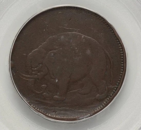 LONDON ELEPHANT TOKEN DIAGONALS BN COLONIALS AU50 (1 of 2)
