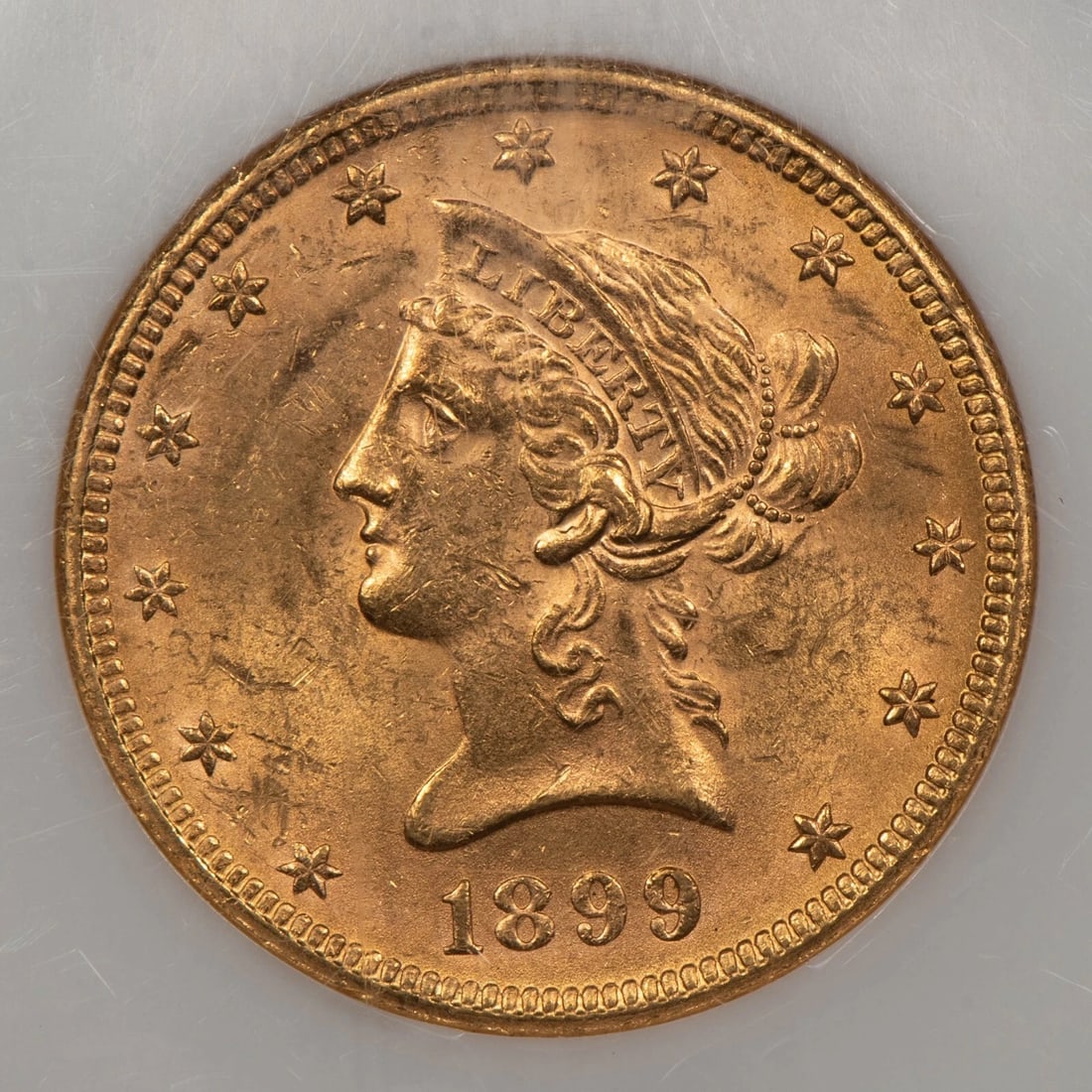 1899 G$10 LIBERTY HEAD GOLD EAGLE: 1899 G$10 Liberty Head Gold Eagle Brand/Mint: U.S. Mint Year: 1899 Fineness: 0.9 Country of Origin: United States Accessories: None Accessories Notice: When purchasing pre-owned goods, please refer