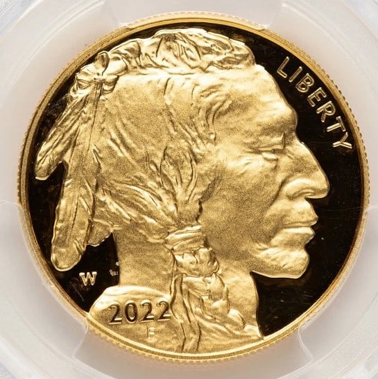 2022-W PROOF GOLD BUFFALO 1 OZ FDI THOMAS CLEVELAND AMERICANA: 2022-W Proof Gold Buffalo 1 oz FDI Thomas Cleveland Americana Year: 2022 Composition: GOLD Denomination: $50 Country of Origin: United States Accessories: None Accessories Notice: When purchasing p