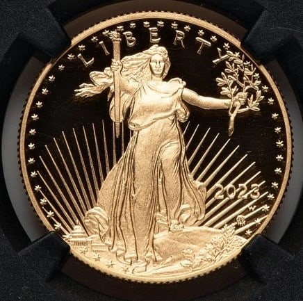 2023-W PROOF GOLD EAGLE 1/2 OZ MILES STANDISH (1 of 2)