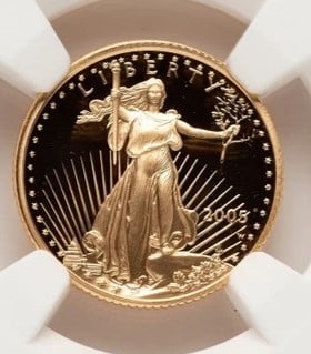 2005-W PROOF GOLD EAGLE 1/10 OZ BROWN LABEL (1 of 2)