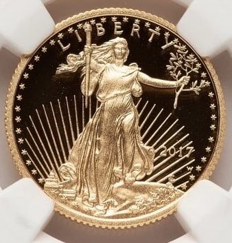 2017-W PROOF GOLD EAGLE 1/4 OZ ED MOY: 2017-W Proof Gold Eagle 1/4 oz Ed Moy Year: 2017 Composition: GOLD Denomination: $10 Country of Origin: United States Accessories: None Accessories Notice: When purchasing pre-owned goods, please