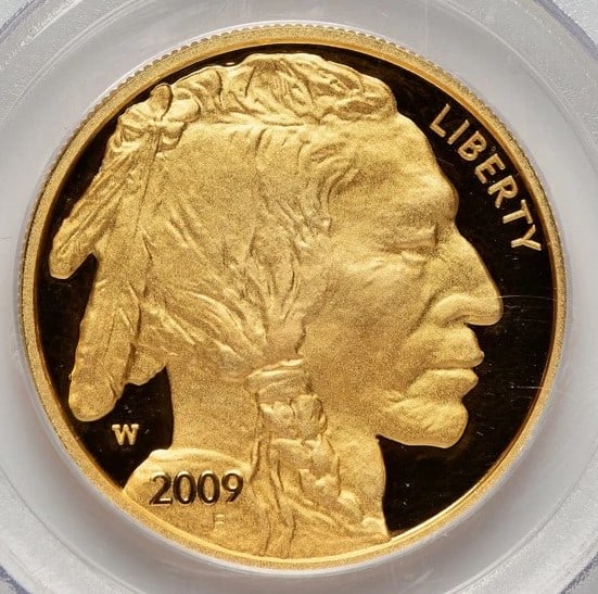 2009-W PROOF GOLD BUFFALO 1 OZ BLUE LABEL: 2009-W Proof Gold Buffalo 1 oz Blue Label Year: 2009 Composition: GOLD Denomination: $50 Country of Origin: United States Accessories: None Accessories Notice: When purchasing pre-owned goods, plea