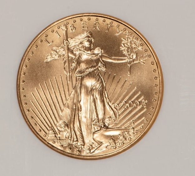 2006 G$25 1/2 OZ GOLD AMERICAN EAGLE: 2006 G$25 1/2 oz Gold American Eagle Brand/Mint: U.S. Mint Year: 2006 Fineness: 0.9167 Country of Origin: United States Accessories: None Accessories Notice: When purchasing pre-owned goods, please