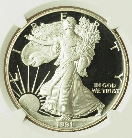 1991-S SILVER EAGLE ULTRA CAMEO JOHN MERCANTI SIGNED (1 of 2)