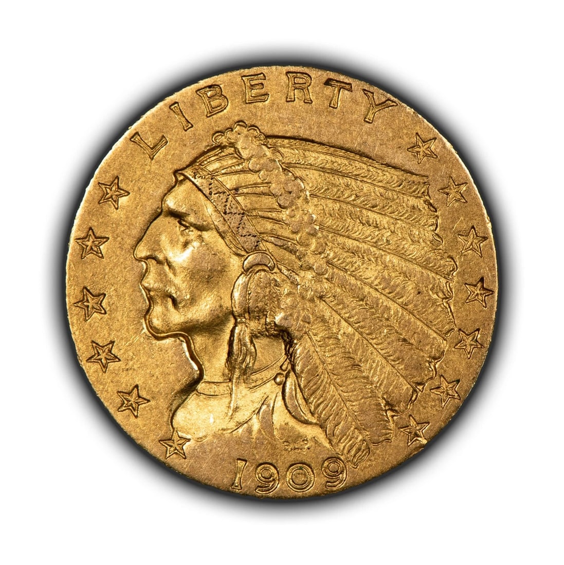 1909 G$2.50 INDIAN HEAD GOLD QUARTER EAGLE: 1909 G$2.50 Indian Head Gold Quarter Eagle Brand/Mint: U.S. Mint Year: 1909 Fineness: 0.9 Country of Origin: United States Accessories: None Accessories Notice: When purchasing pre-owned goods, ple