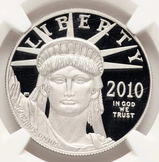 2010-W PROOF PLATINUM EAGLE 1 OZ BROWN LABEL: 2010-W Proof Platinum Eagle 1 oz Brown Label Year: 2010 Composition: Platinum Denomination: $100 Country of Origin: United States Accessories: None Accessories Notice: When purchasing pre-owned goo