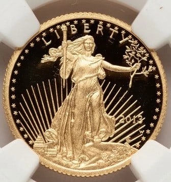 2013-W PROOF GOLD EAGLE 1/4 OZ RED BOOK: 2013-W Proof Gold Eagle 1/4 oz Red Book Year: 2013 Composition: GOLD Denomination: $10 Country of Origin: United States Accessories: None Accessories Notice: When purchasing pre-owned goods, please