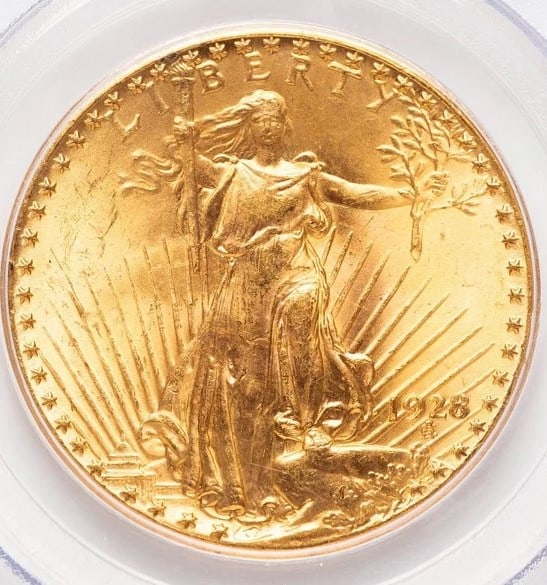 1928 $20 SAINT-GAUDENS DOUBLE EAGLE: 1928 $20 Saint-Gaudens Double Eagle Year: 1928 Composition: None Denomination: $20 Country of Origin: United States Accessories: None Accessories Notice: When purchasing pre-owned goods, please ref