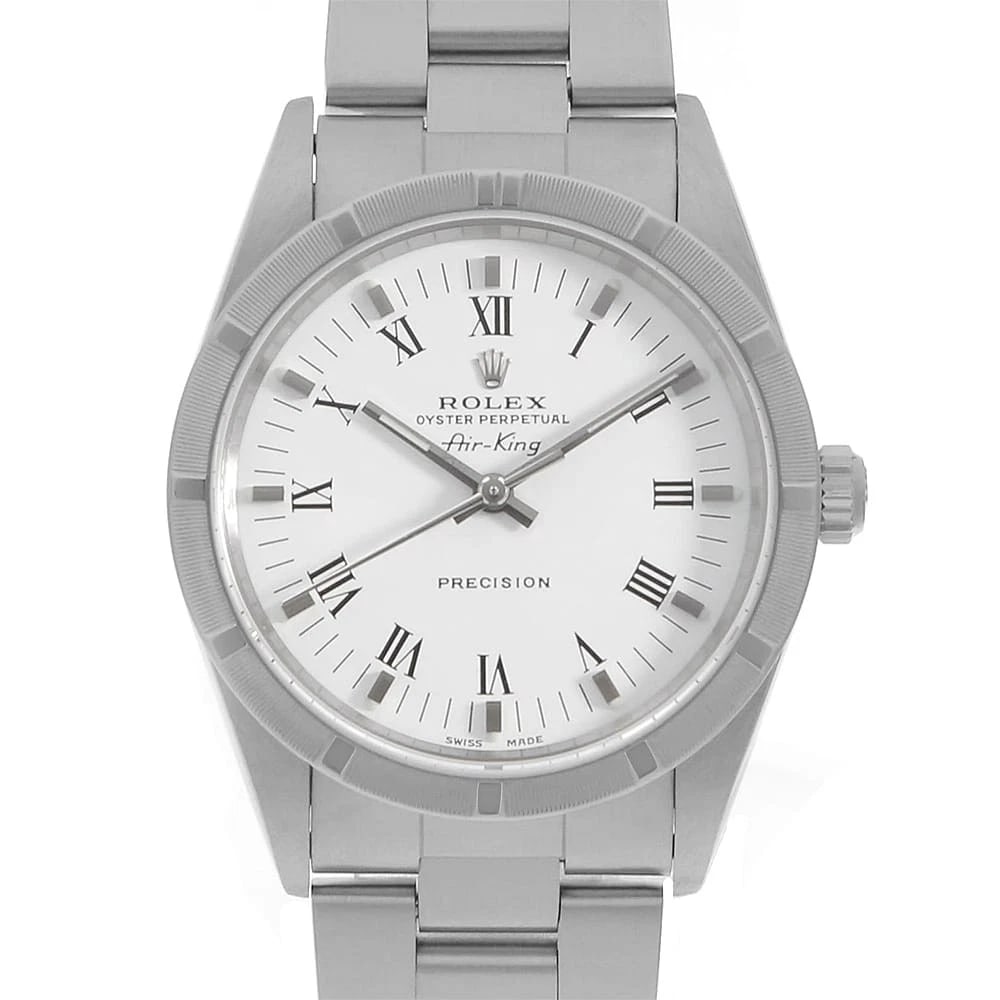 ROLEX AIR KING WHITE STAINLESS STEEL WATCH: ROLEX Air king white Stainless Steel watch Brand: ROLEX Type/Style: Wrist watch Material: Band Material Stainless Steel, Case Material Stainless Steel Color: Dial Color White Size: Case:W34mm Circumfe