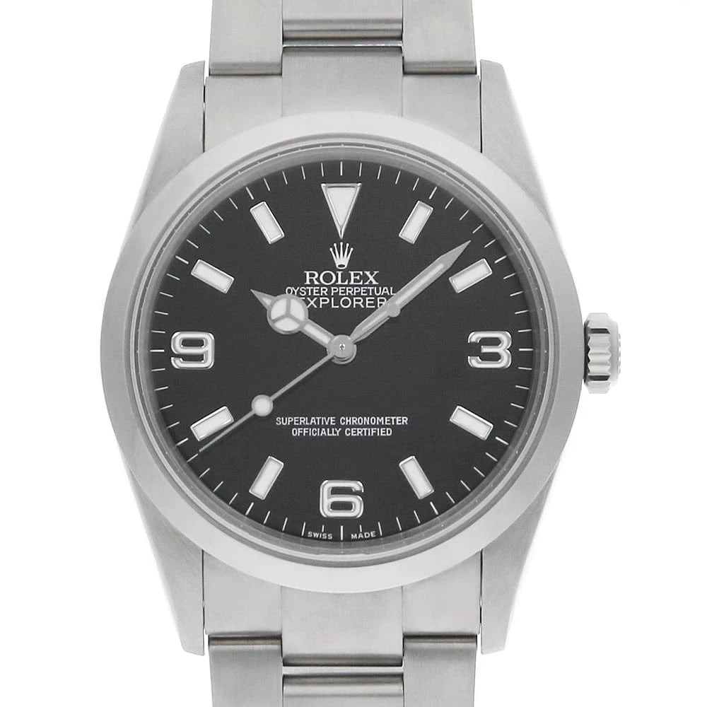ROLEX EXPLORER BLACK STAINLESS STEEL WATCH: ROLEX Explorer black Stainless Steel watch Brand: ROLEX Type/Style: Wrist watch Material: Band Material Stainless Steel, Case Material Stainless Steel Color: Dial Color Black Size: Case:W36mm Circumfe