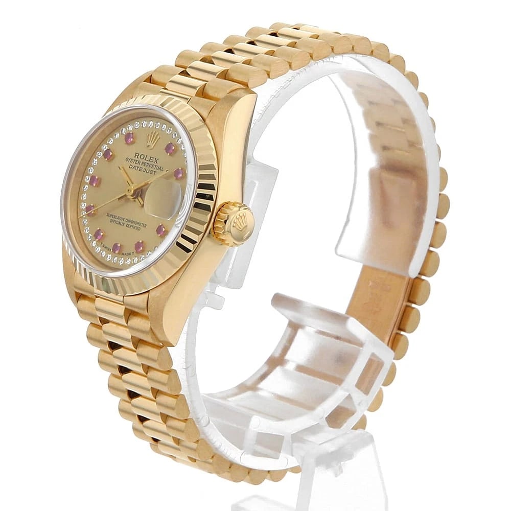 ROLEX DATEJUST DIAMOND RUBY CHAMPAGNE WATCH - 2