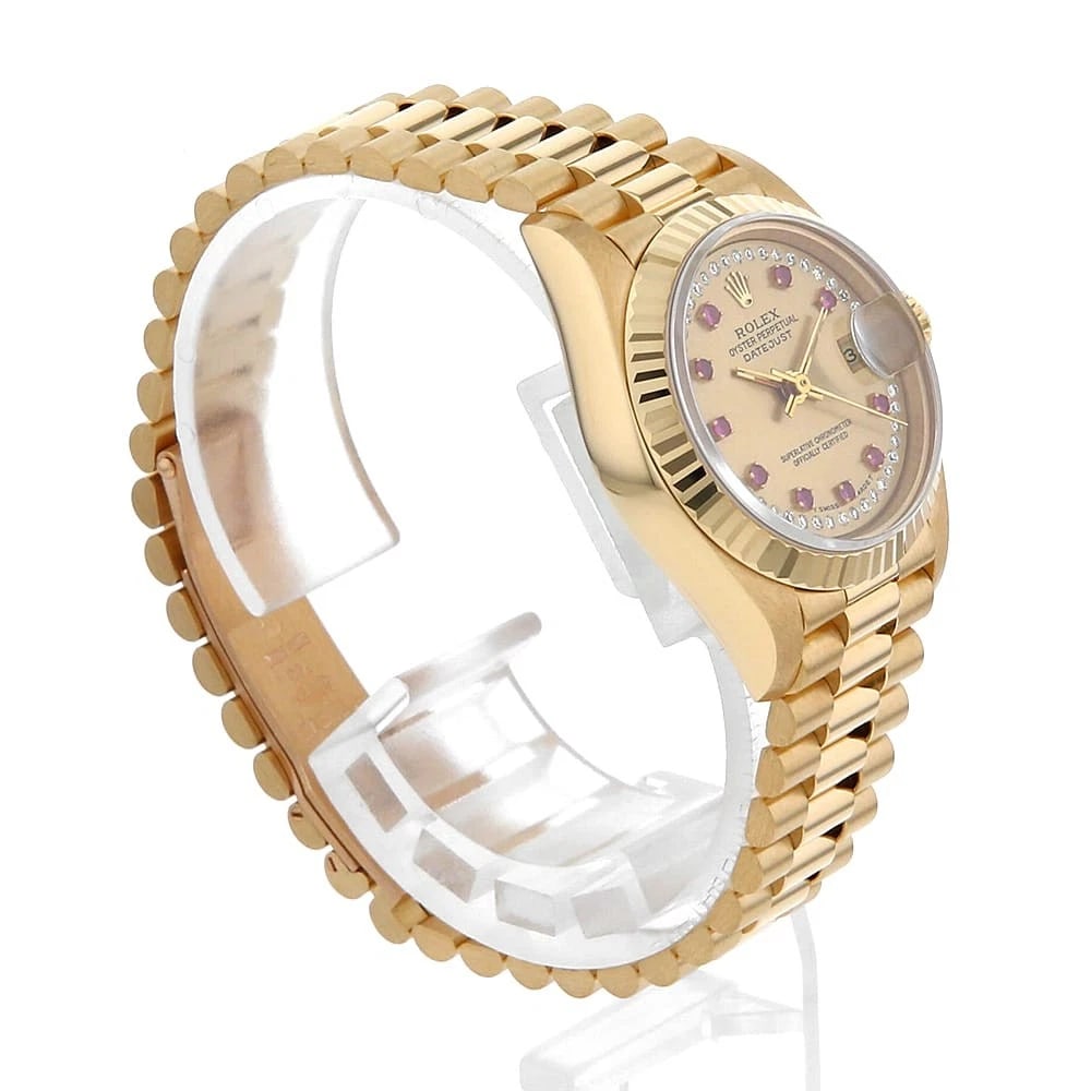 ROLEX DATEJUST DIAMOND RUBY CHAMPAGNE WATCH - 3