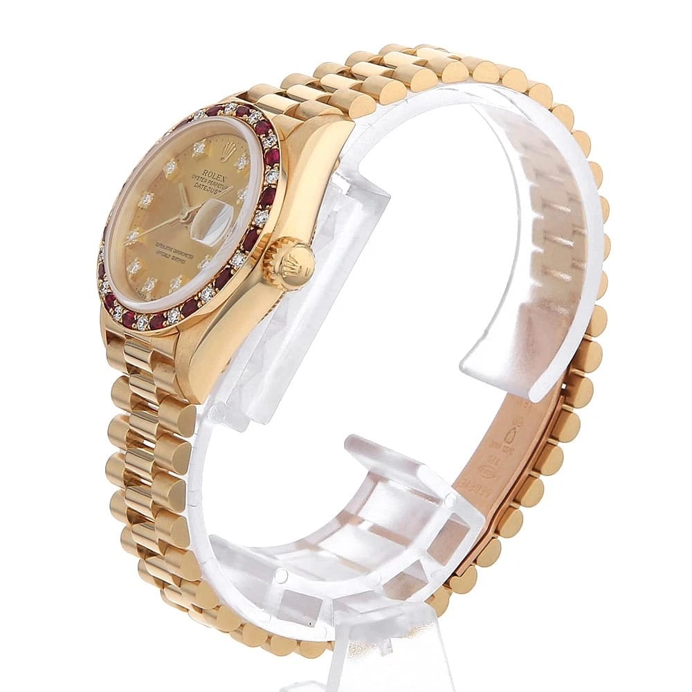 ROLEX DATEJUST BEZEL DIAMOND/RUBY CHAMPAGNE WATCH - 2