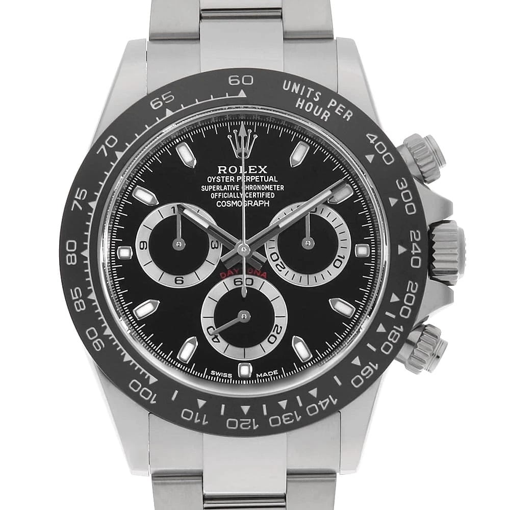 ROLEX COSMOGRAPH DAYTONA BLACK WATCH: ROLEX Cosmograph Daytona black watch Brand: ROLEX Type/Style: Wrist watch Material: Band Material Stainless Steel, Case Material Stainless Steel Color: Dial Color Black Size: Case:W40mm Circumference 